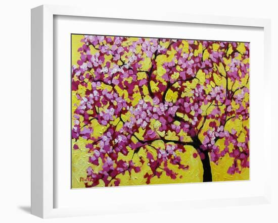 Pink Blossoms On Yellow Sky VII-Patty Baker-Framed Art Print