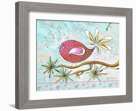 Pink Brown Bird with Notes and Branch-Megan Aroon Duncanson-Framed Giclee Print