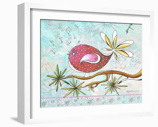 Pink Brown Bird with Notes and Branch-Megan Aroon Duncanson-Framed Giclee Print
