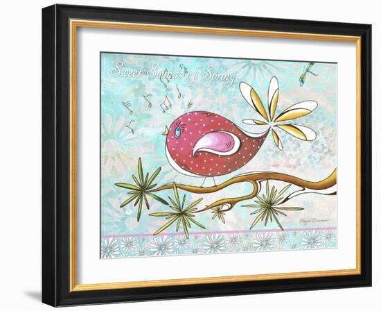 Pink Brown Bird with Notes and Branch-Megan Aroon Duncanson-Framed Giclee Print