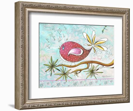 Pink Brown Bird with Notes and Branch-Megan Aroon Duncanson-Framed Giclee Print