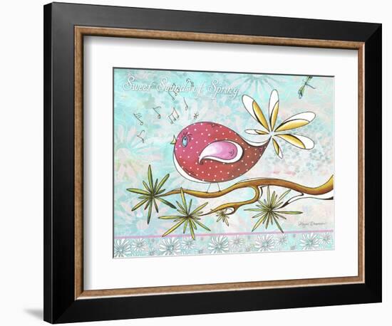 Pink Brown Bird with Notes and Branch-Megan Aroon Duncanson-Framed Giclee Print