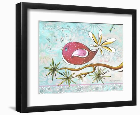 Pink Brown Bird with Notes and Branch-Megan Aroon Duncanson-Framed Giclee Print