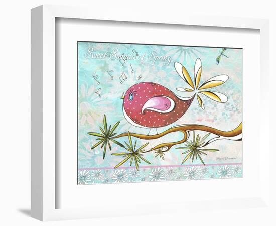 Pink Brown Bird with Notes and Branch-Megan Aroon Duncanson-Framed Giclee Print