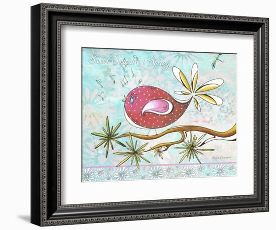 Pink Brown Bird with Notes and Branch-Megan Aroon Duncanson-Framed Giclee Print