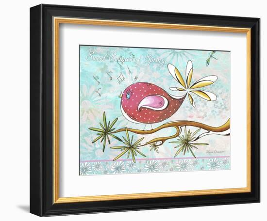 Pink Brown Bird with Notes and Branch-Megan Aroon Duncanson-Framed Giclee Print