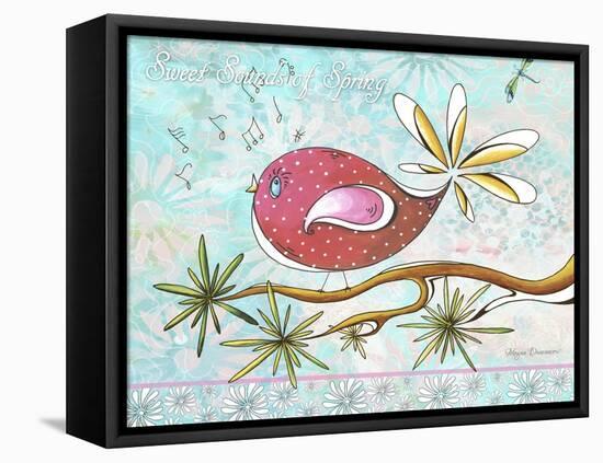 Pink Brown Bird with Notes and Branch-Megan Aroon Duncanson-Framed Premier Image Canvas