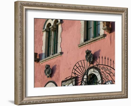 Pink Building Detail, Taormina, Sicily, Italy-Walter Bibikow-Framed Photographic Print