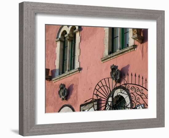 Pink Building Detail, Taormina, Sicily, Italy-Walter Bibikow-Framed Photographic Print