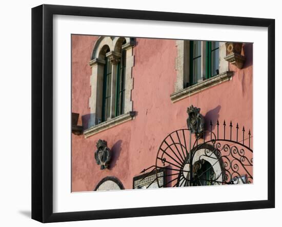 Pink Building Detail, Taormina, Sicily, Italy-Walter Bibikow-Framed Photographic Print