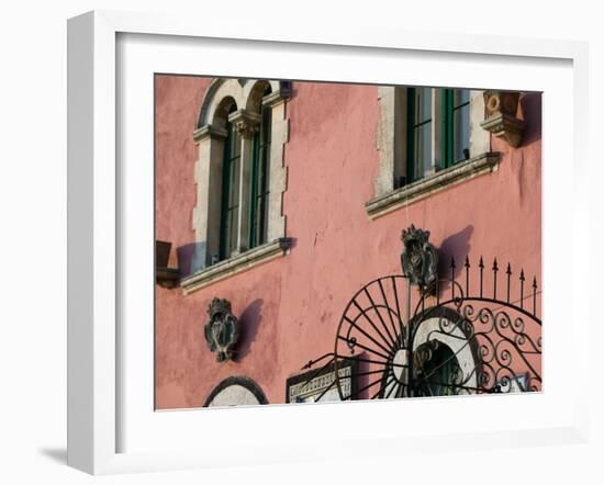 Pink Building Detail, Taormina, Sicily, Italy-Walter Bibikow-Framed Photographic Print