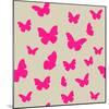 Pink Butterfly on Beige Background. Seamless Pattern. Vector-Magnia-Mounted Art Print