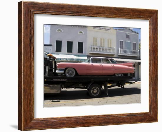 Pink Cadillac Being Transported, Duval Street, Key West, Florida, USA-R H Productions-Framed Photographic Print