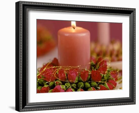 Pink Candle with Wreath of Rose Petals as Table Decoration-Luzia Ellert-Framed Photographic Print
