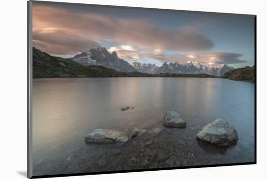 Pink clouds at sunrise on Mont Blanc massif seen from Lacs De Cheserys, Chamonix, Haute Savoie, Fre-Roberto Moiola-Mounted Photographic Print