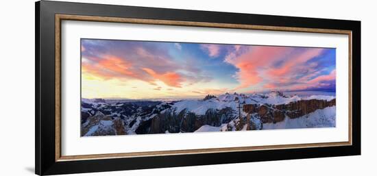 Pink clouds in the sky at sunset over Gran Cir and Odle mountains covered with snow-Roberto Moiola-Framed Photographic Print