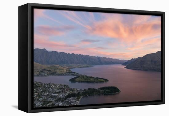 Pink clouds over Lake Wakatipu and the Remarkables, dusk, Queenstown, Queenstown-Lakes district, Ot-Ruth Tomlinson-Framed Premier Image Canvas
