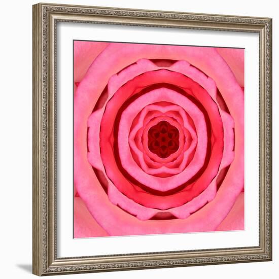 Pink Concentric Flower Center: Mandala Kaleidoscopic Design-tr3gi-Framed Art Print