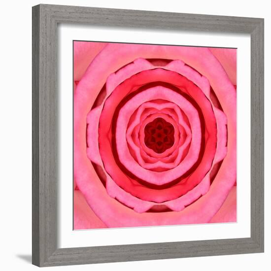 Pink Concentric Flower Center: Mandala Kaleidoscopic Design-tr3gi-Framed Art Print