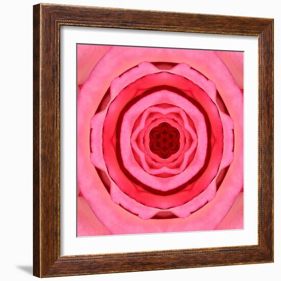 Pink Concentric Flower Center: Mandala Kaleidoscopic Design-tr3gi-Framed Art Print