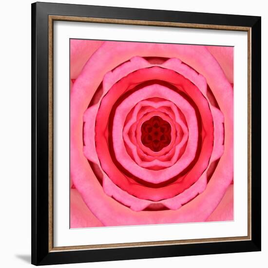 Pink Concentric Flower Center: Mandala Kaleidoscopic Design-tr3gi-Framed Art Print