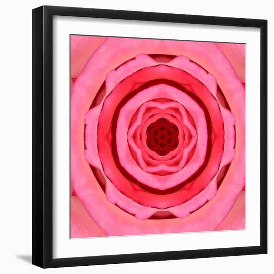 Pink Concentric Flower Center: Mandala Kaleidoscopic Design-tr3gi-Framed Art Print