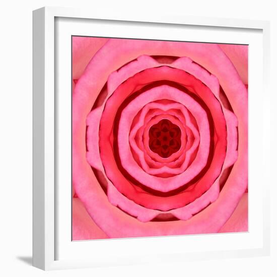 Pink Concentric Flower Center: Mandala Kaleidoscopic Design-tr3gi-Framed Art Print