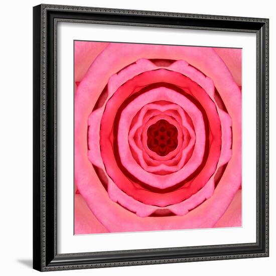 Pink Concentric Flower Center: Mandala Kaleidoscopic Design-tr3gi-Framed Art Print