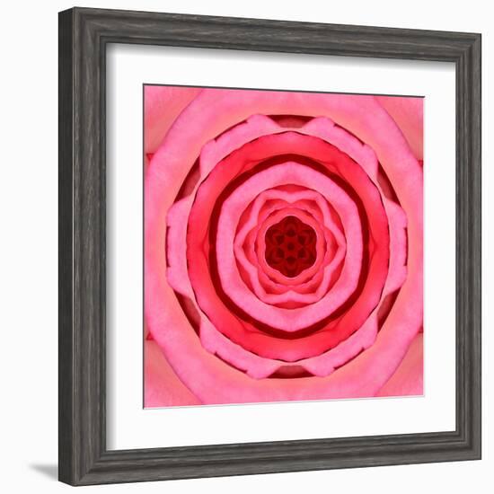 Pink Concentric Flower Center: Mandala Kaleidoscopic Design-tr3gi-Framed Art Print