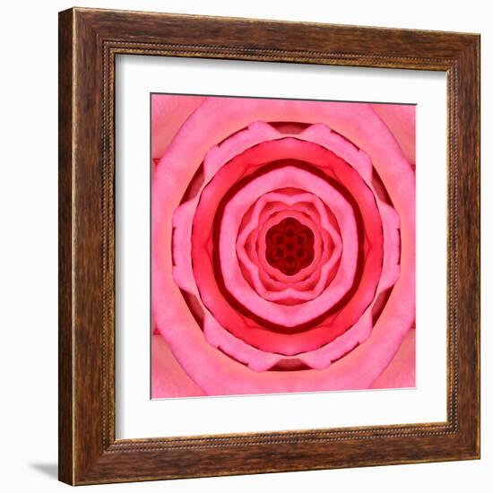 Pink Concentric Flower Center: Mandala Kaleidoscopic Design-tr3gi-Framed Art Print