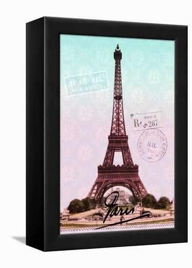 Pink Eiffel Tower, French Vintage Postcard Collage-Piddix-Framed Stretched Canvas