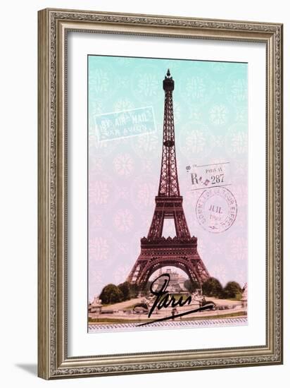 Pink Eiffel Tower, French Vintage Postcard Collage-Piddix-Framed Art Print