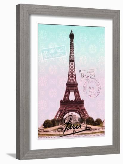 Pink Eiffel Tower, French Vintage Postcard Collage-Piddix-Framed Art Print