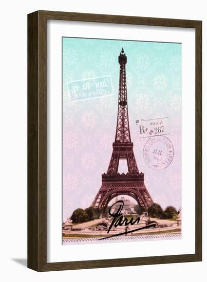 Pink Eiffel Tower, French Vintage Postcard Collage-Piddix-Framed Art Print