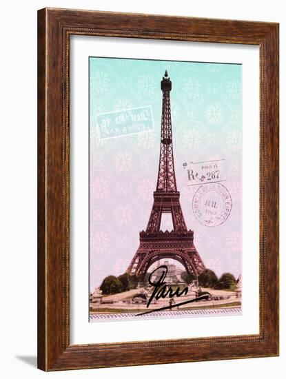 Pink Eiffel Tower, French Vintage Postcard Collage-Piddix-Framed Art Print