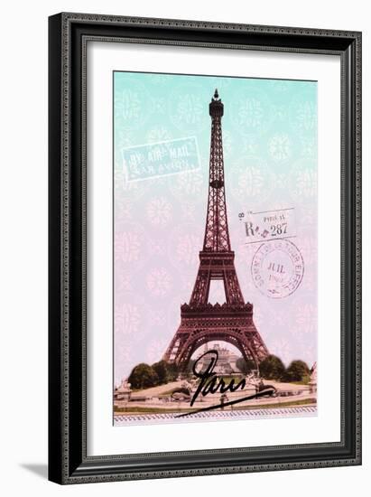 Pink Eiffel Tower, French Vintage Postcard Collage-Piddix-Framed Art Print