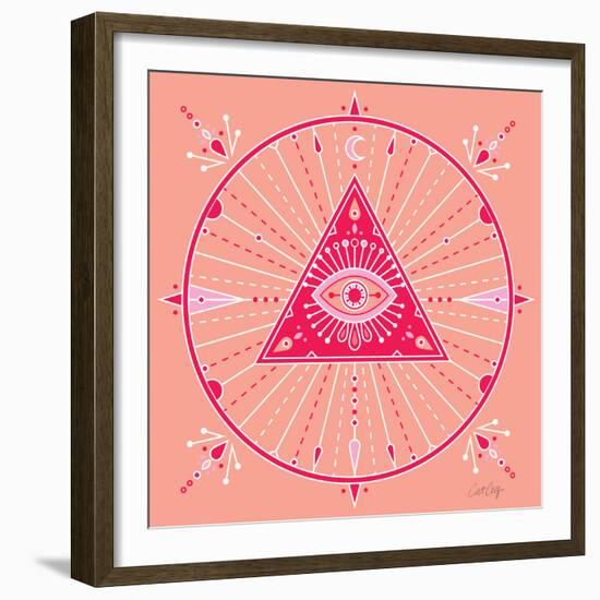 Pink Evil Eye Mandala-Cat Coquillette-Framed Giclee Print