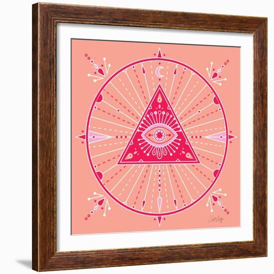 Pink Evil Eye Mandala-Cat Coquillette-Framed Giclee Print