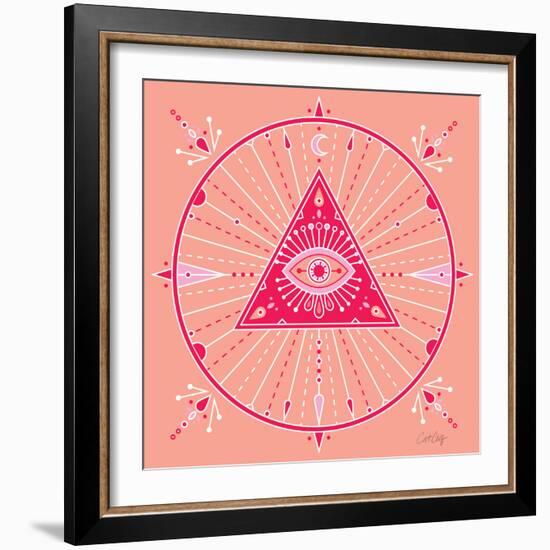 Pink Evil Eye Mandala-Cat Coquillette-Framed Art Print