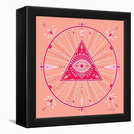 Pink Evil Eye Mandala-Cat Coquillette-Framed Stretched Canvas