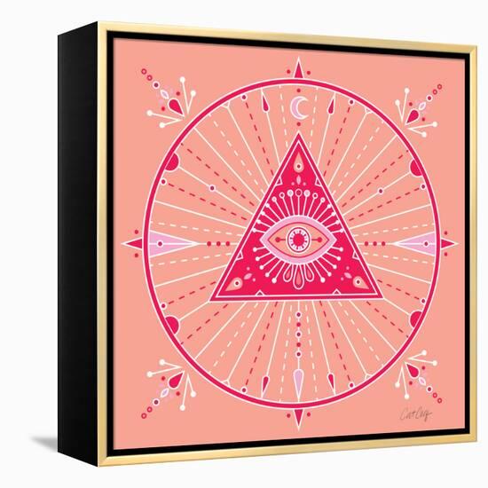 Pink Evil Eye Mandala-Cat Coquillette-Framed Stretched Canvas