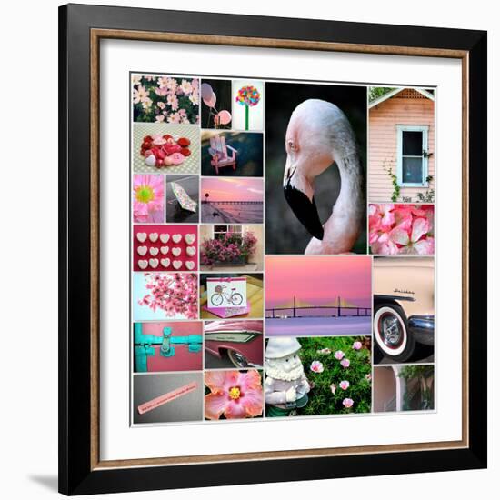 Pink Flamingo Collage-Gail Peck-Framed Photo