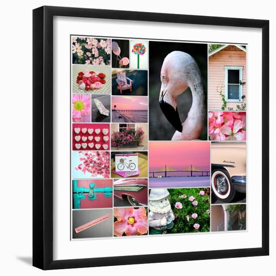 Pink Flamingo Collage-Gail Peck-Framed Photo