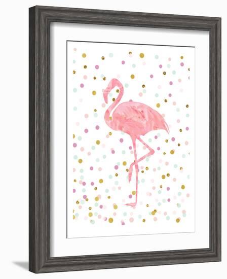 Pink Flamingo on Confetti-Peach & Gold-Framed Art Print