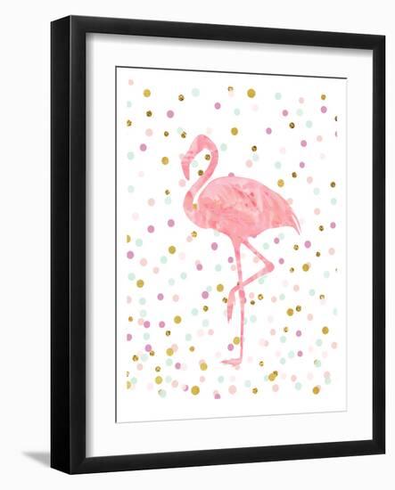 Pink Flamingo on Confetti-Peach & Gold-Framed Art Print