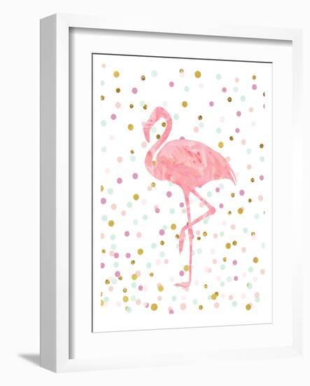 Pink Flamingo on Confetti-Peach & Gold-Framed Art Print