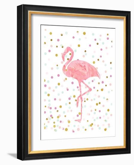 Pink Flamingo on Confetti-Peach & Gold-Framed Art Print