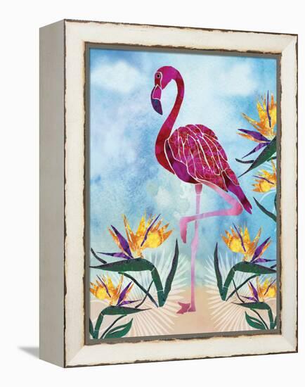 Pink Flamingo with Birds of Paradise flowers-Bee Sturgis-Framed Stretched Canvas