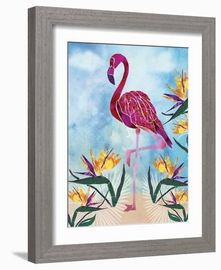 Pink Flamingo with Birds of Paradise flowers-Bee Sturgis-Framed Art Print