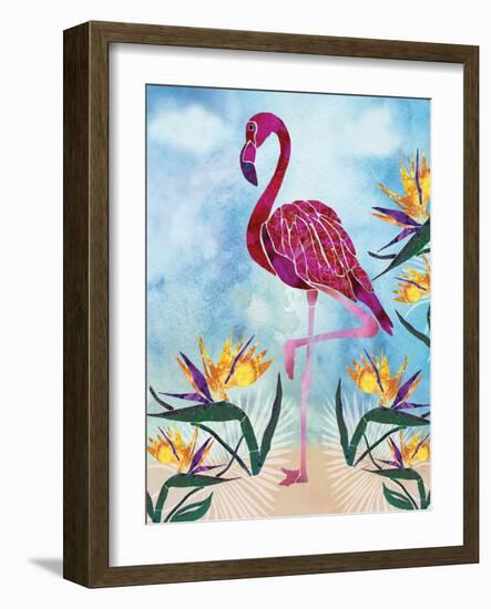 Pink Flamingo with Birds of Paradise flowers-Bee Sturgis-Framed Art Print